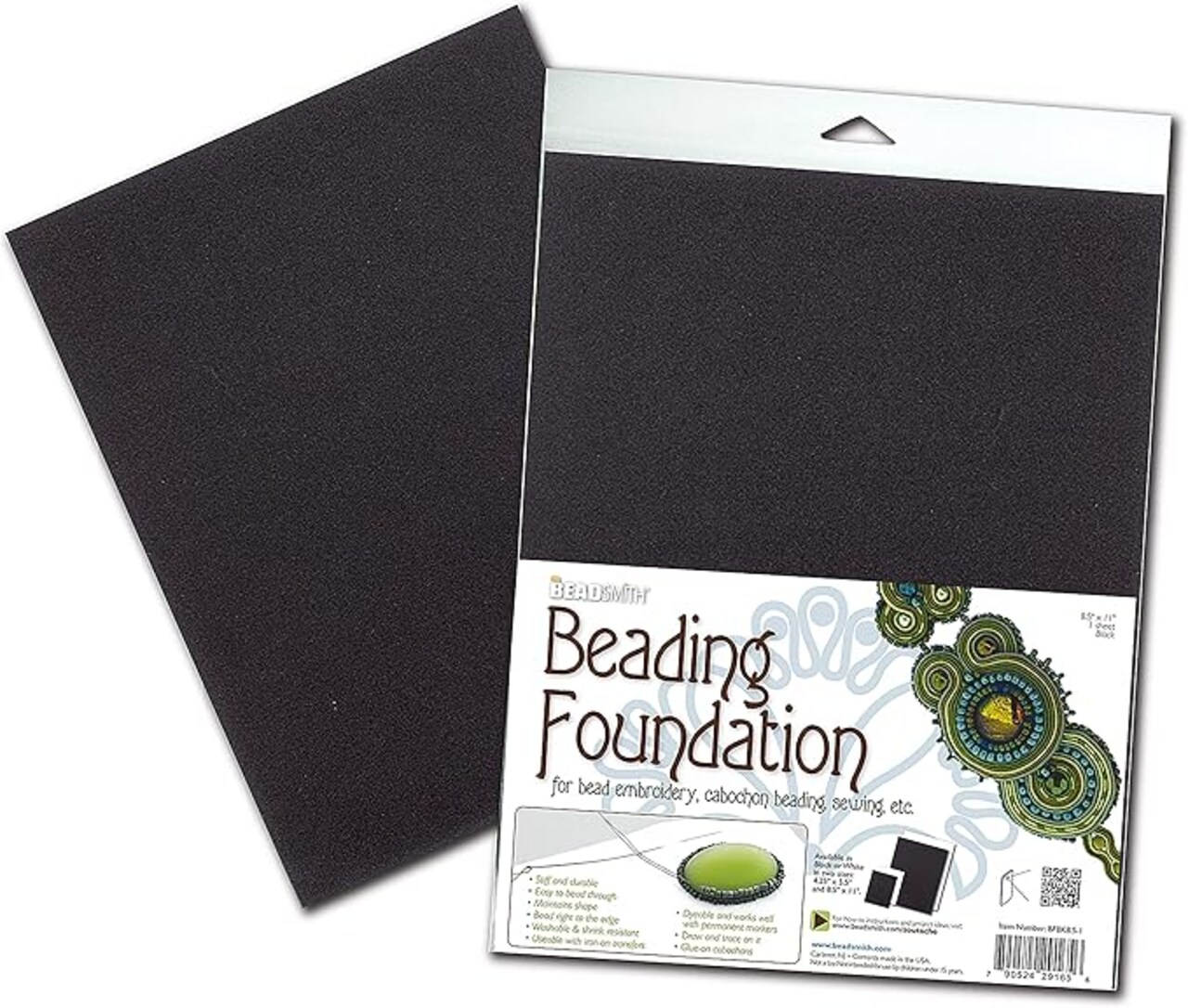 The Beadsmith Beading Foundation – 8.5 x 11 inches – Black Fabric – 1 Sheet – Made in The USA – Stiff & Durable Material Used for Bead & Stitch Embroidery, cabochon Beading and Sewing